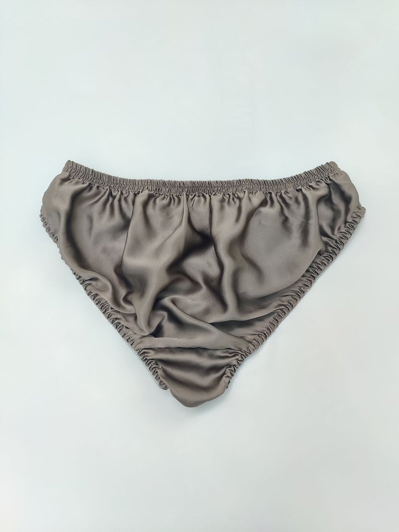 Men 100% Mulberry Silk Plain Crepe Satin Briefs- dark gray,natural silk underwear with double layered pure silk fabric crotch - Image 2